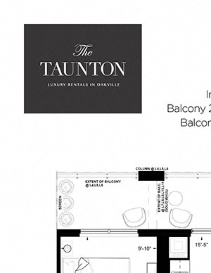 Two bedroom, two bathroom apartment layout at The Taunton in Oakville, ON