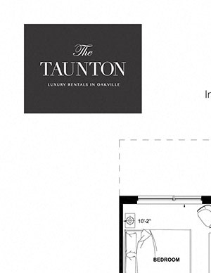 Two bedroom, two bathroom apartment layout at The Taunton in Oakville, ON
