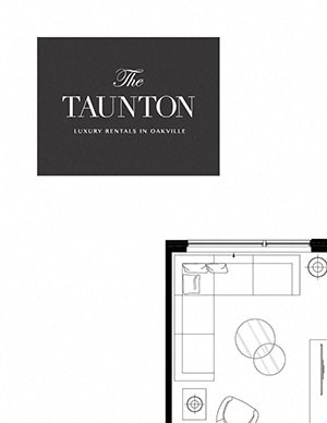 Two bedroom, two bathroom apartment layout at The Taunton in Oakville, ON