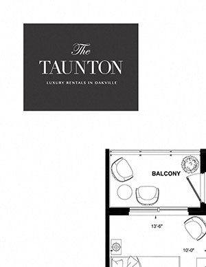Two bedroom, two bathroom apartment layout at The Taunton in Oakville, ON