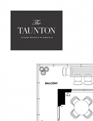 Two bedroom, two bathroom apartment layout at The Taunton in Oakville, ON
