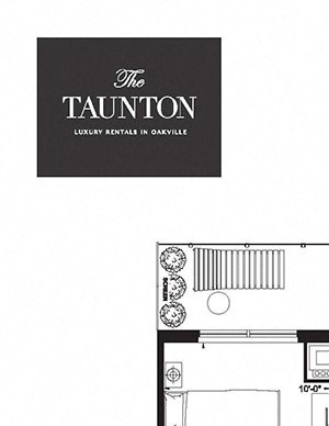 Two bedroom, two bathroom apartment layout at The Taunton in Oakville, ON