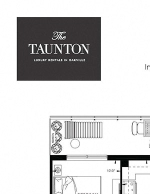 Two bedroom, two bathroom apartment layout at The Taunton in Oakville, ON