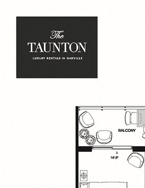 Two bedroom, two bathroom apartment layout at The Taunton in Oakville, ON