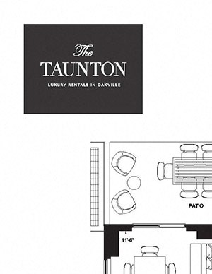 Two bedroom, two bathroom apartment layout at The Taunton in Oakville, ON