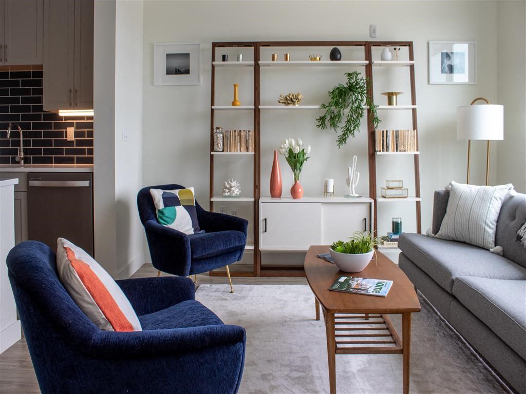 Trendy Living Room at Holmes Beverly, Beverly, Massachusetts