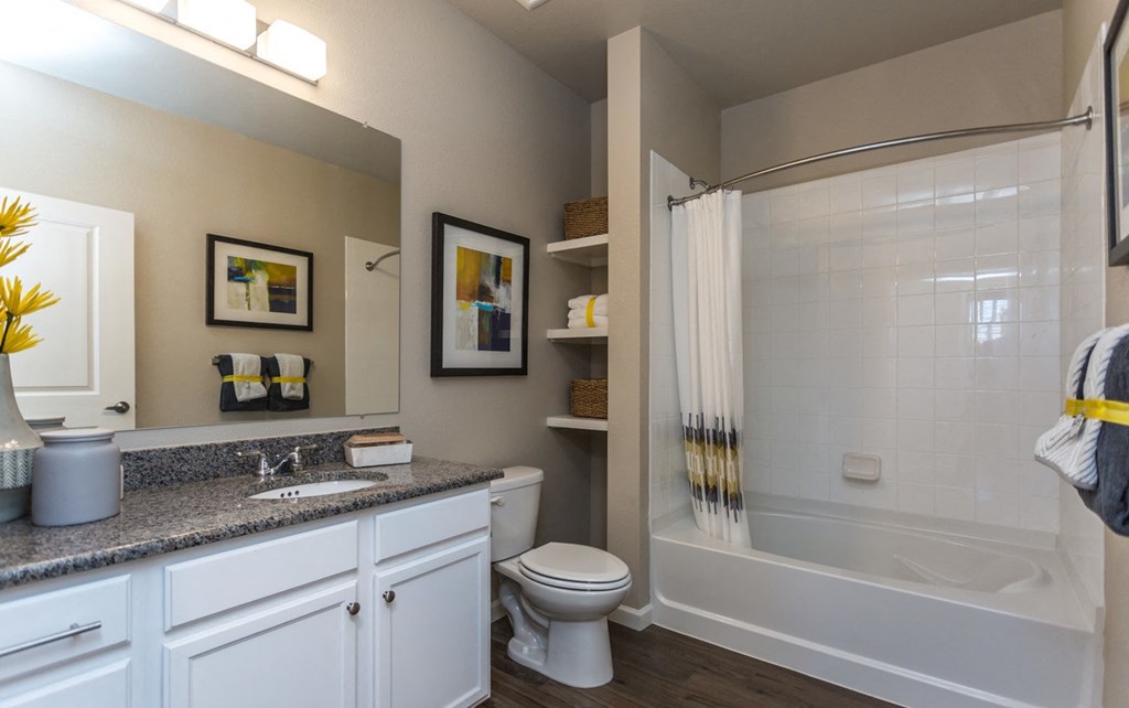 a bathroom with a shower and a sink and a toilet