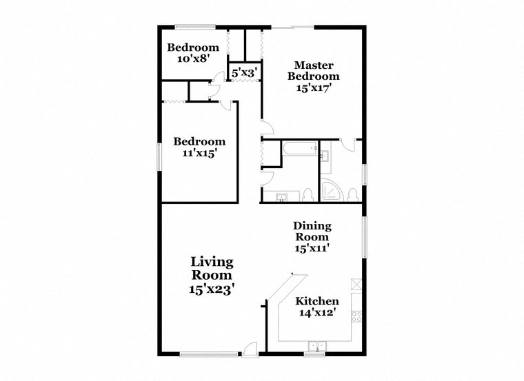 a floor plan of a house with a small kitchen and a living room