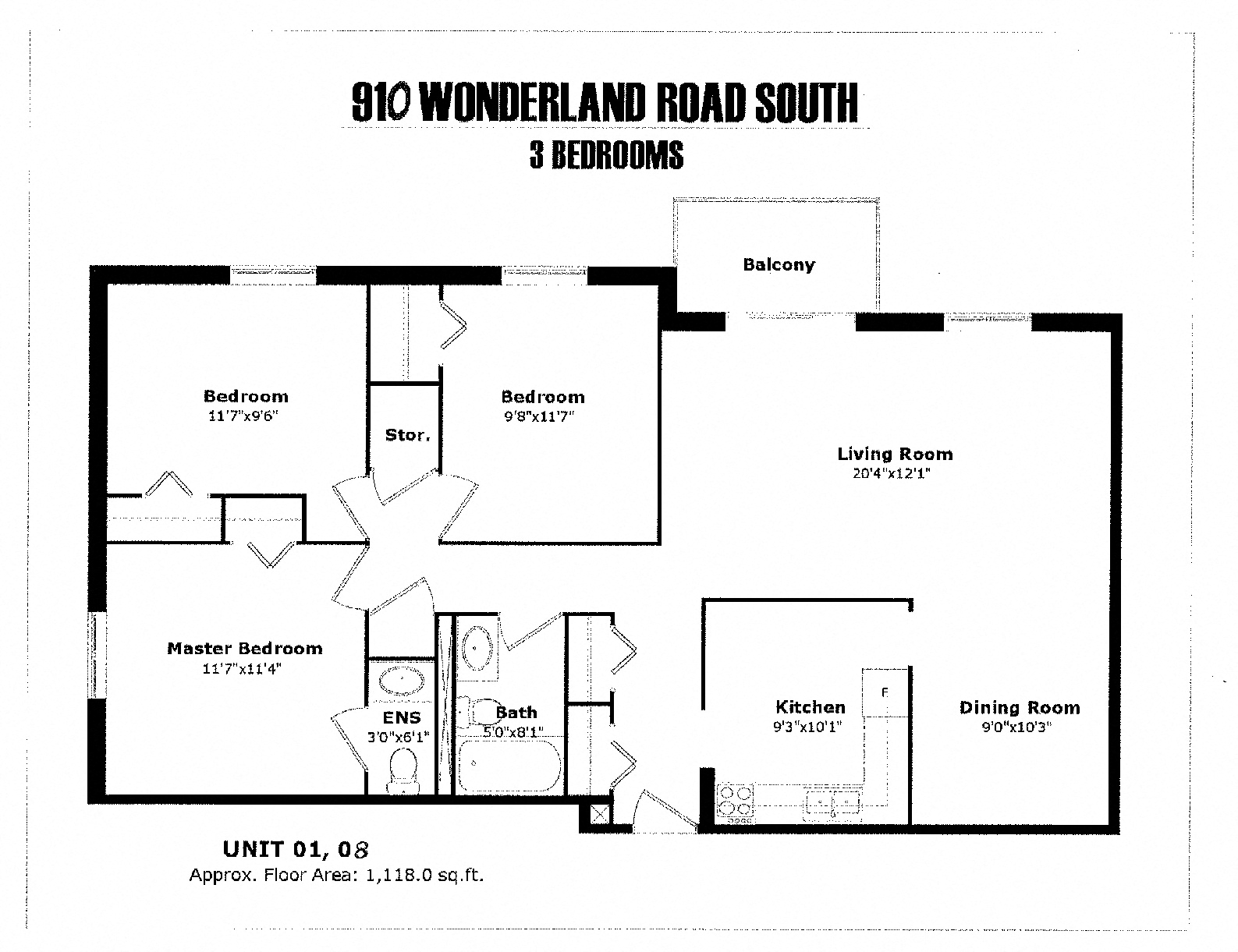 3 Bedroom, 1.5 baths, with balcony