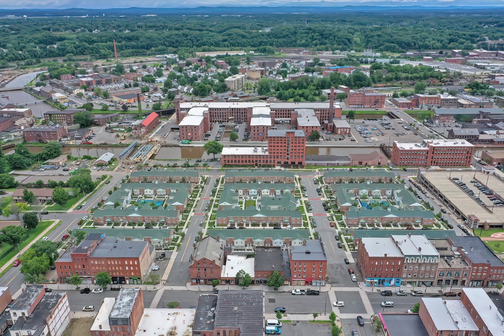 an aerial view of the city