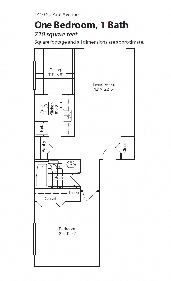 1410 St. Paul Apartments Floor Plan 761-1br1b