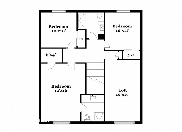 floor plan of the first level of an apartment building with a bedroom and a bathroom