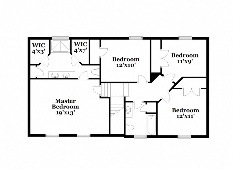 floor plan of a house with an open floor plan with bedrooms and a master bedroom