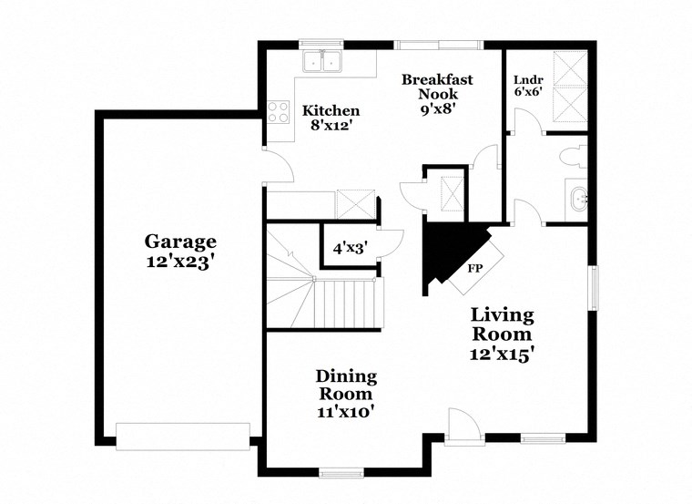 a floor plan of a house with a garage and a living room