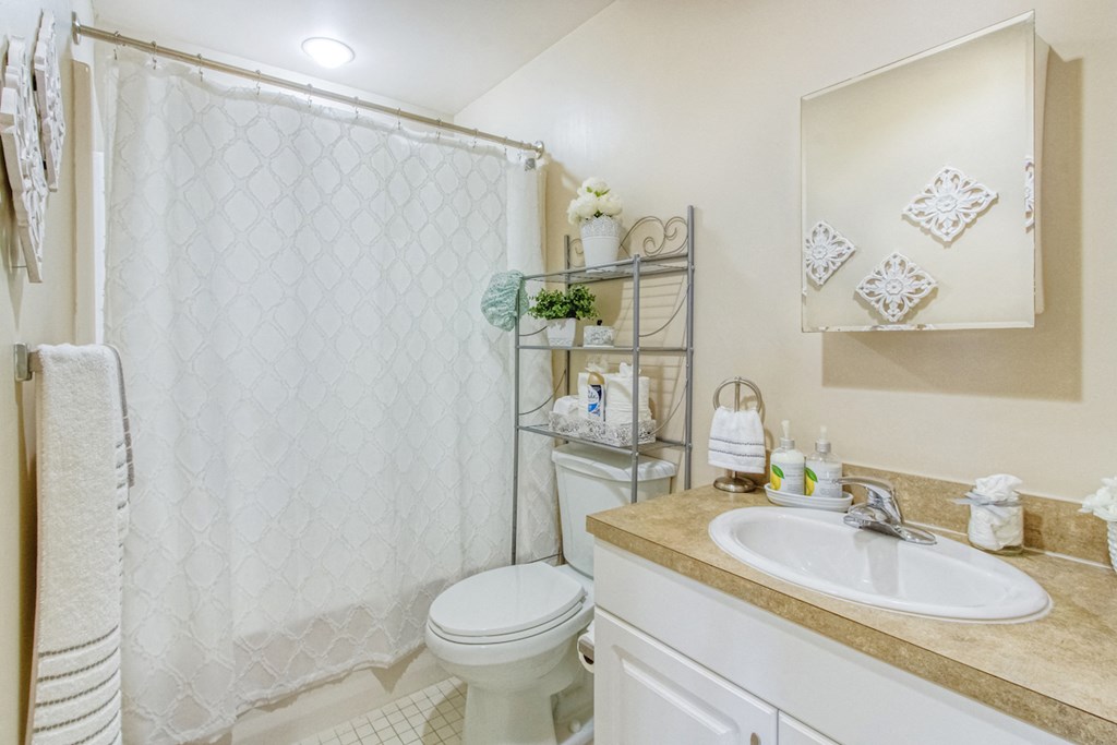 bathroom with large vanity, toilet, and shower-tub