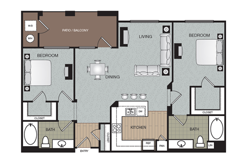 Vouge 2 Bed 2 Bath Floorplan at Enclave at Warner Center, Woodland Hills, CA