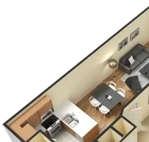 One Bed One Bath B – 1 Bedroom 1 Bath Floor Plan Layout – 560 Square Feet