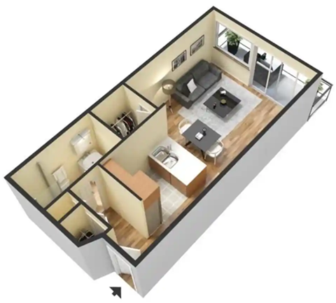 A – 0 Bedroom 1 Bath Floor Plan Layout – 430 Square Feet