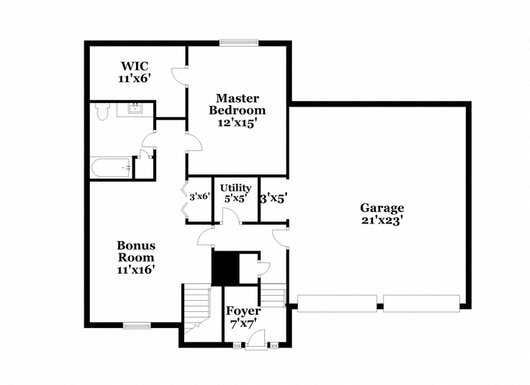 a floor plan of a house with bedrooms and a bonus room and a garage