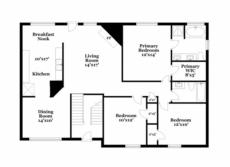 a floor plan of a house with an open floor plan with bedrooms and a kitchen