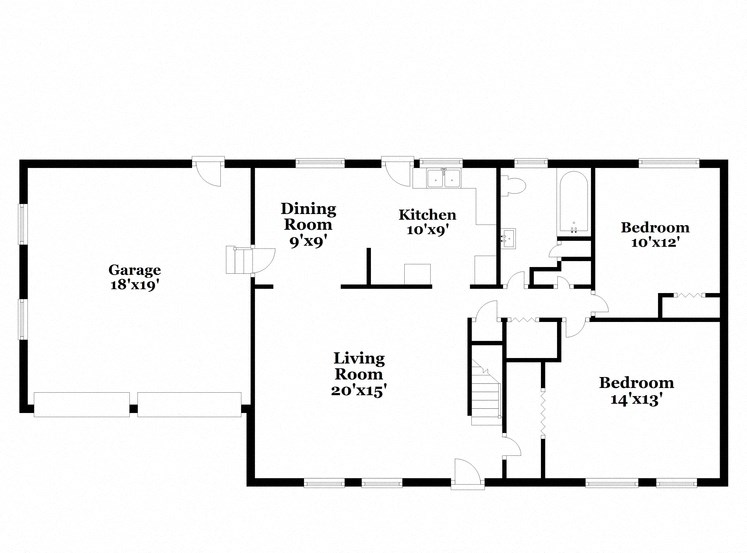 a floor plan of a house with two bedrooms and a living room