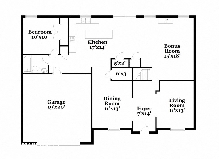 a floor plan of a house with bedrooms and a garage
