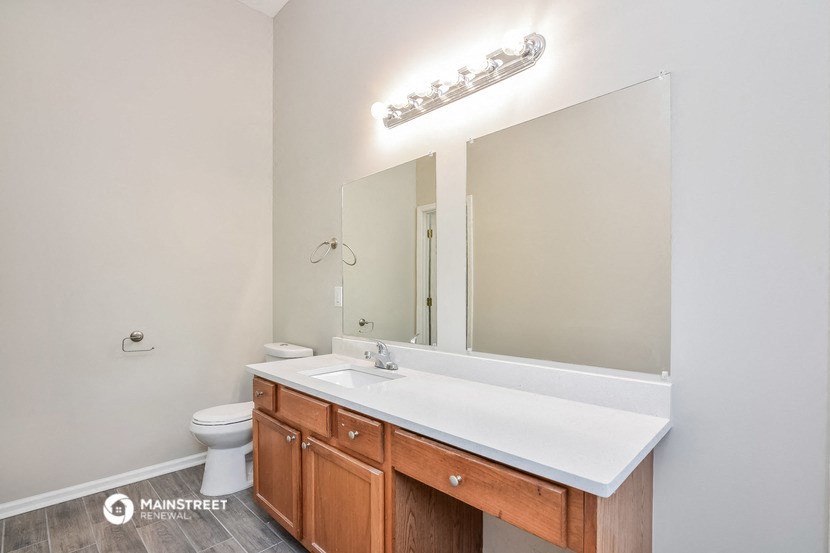 a bathroom with a sink and a mirror and a toilet