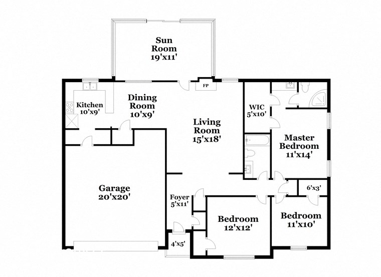 a floor plan of a house with two bedrooms and a living room