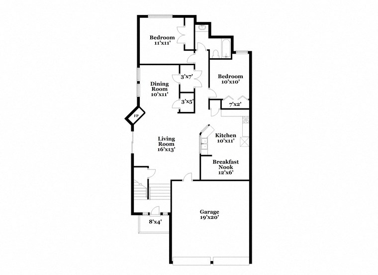 a floor plan of a house with two floors and a garage