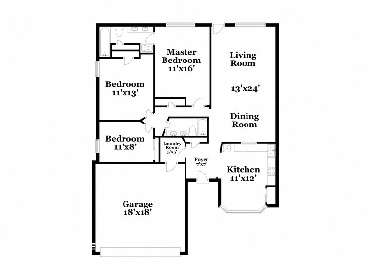 a floor plan of a house with two bedrooms and a living room