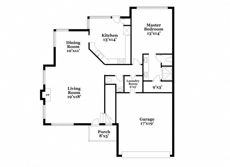 a floor plan of a house with two bedrooms and two bathrooms