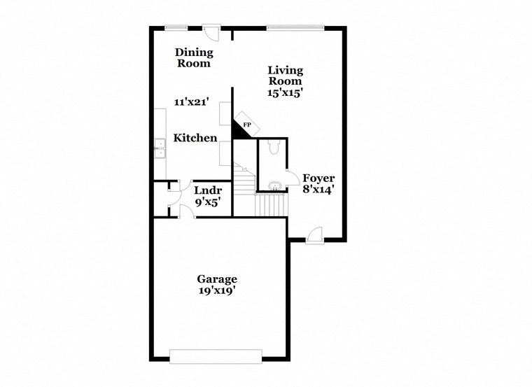 a floor plan of a house with a kitchen and a living room