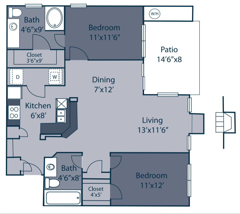 B1 Two Bedrooms Two Bathrooms 1060 sqft