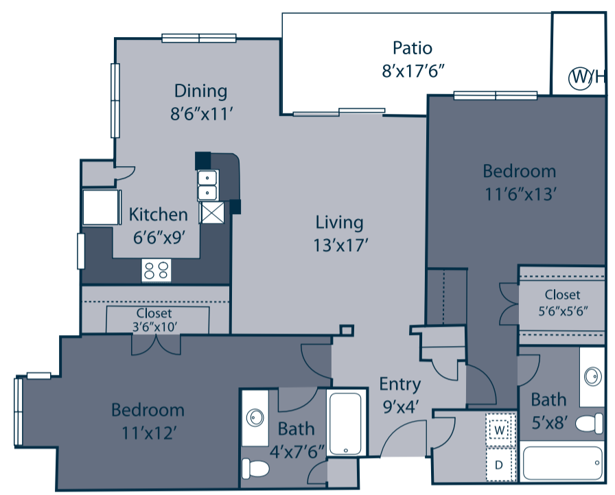B2 Two Bedrooms Two Bathrooms 1060 sqft