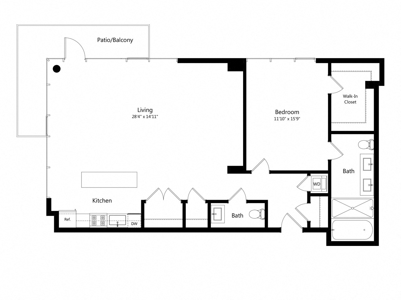 1 Bedroom - 1.5 Bath | A16