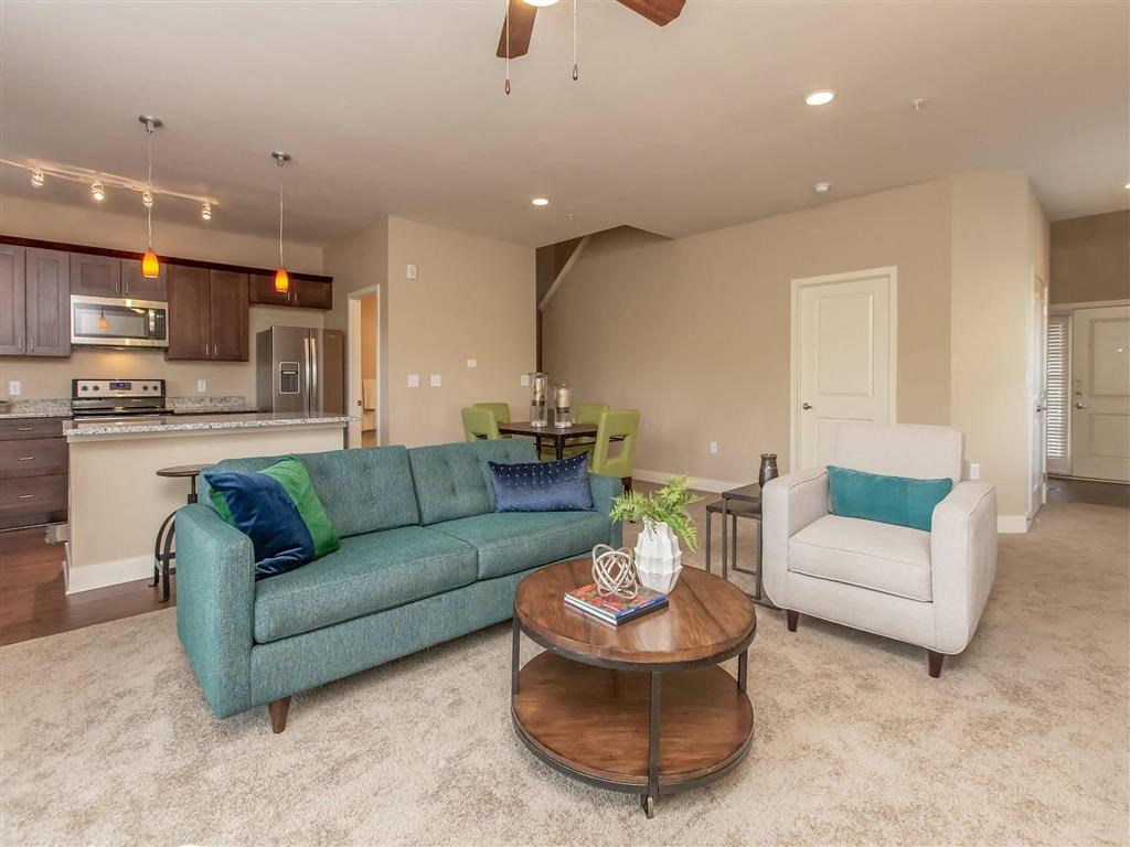 a living room with a couch and a coffee table