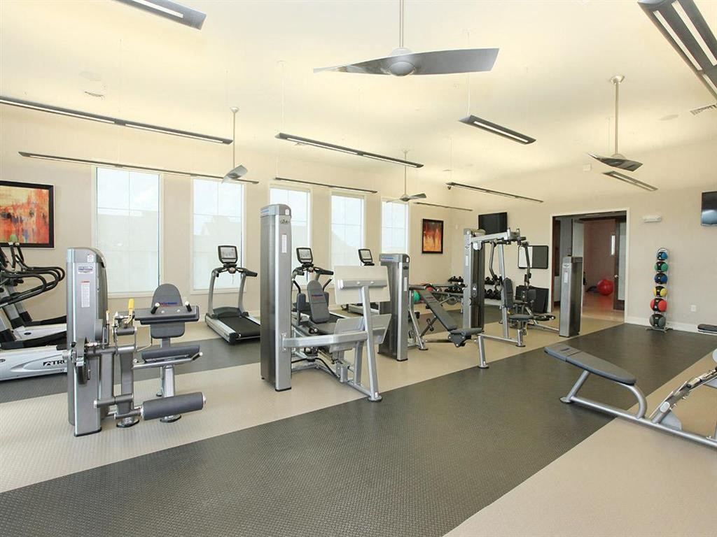 a gym with a lot of weights and cardio equipment