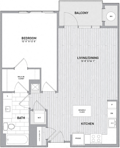 1 BED 1 BATH Floor Plan B at Indigo 301 Apartments, King of Prussia, PA, 19406