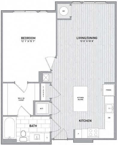 1 Bed 1 Bath Floor Plan F at Indigo 301 Apartments, Pennsylvania