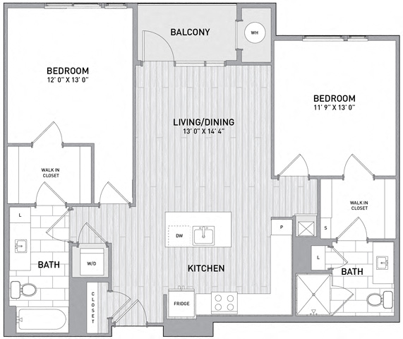 2 BED 2 BATH Floor Plan B at Indigo 301 Apartments, King of Prussia, PA