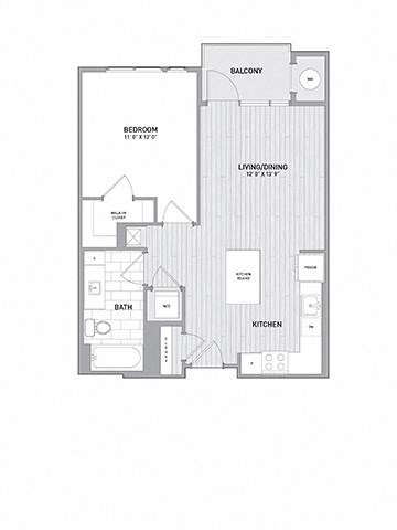 1 BED 1 BATH Floor Plan K at Indigo 301 Apartments, Pennsylvania