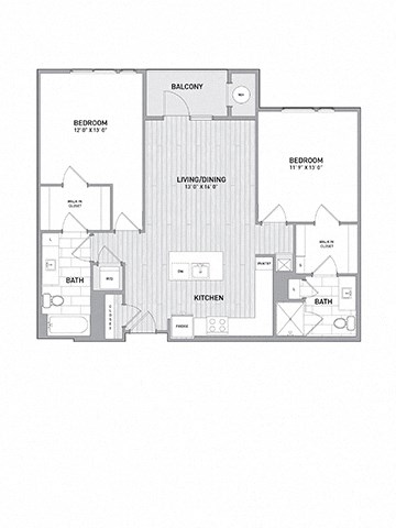2 BED 2 BATH Floor Plan K at Indigo 301 Apartments, King of Prussia