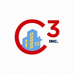 the logo is shown against a red circle and a house