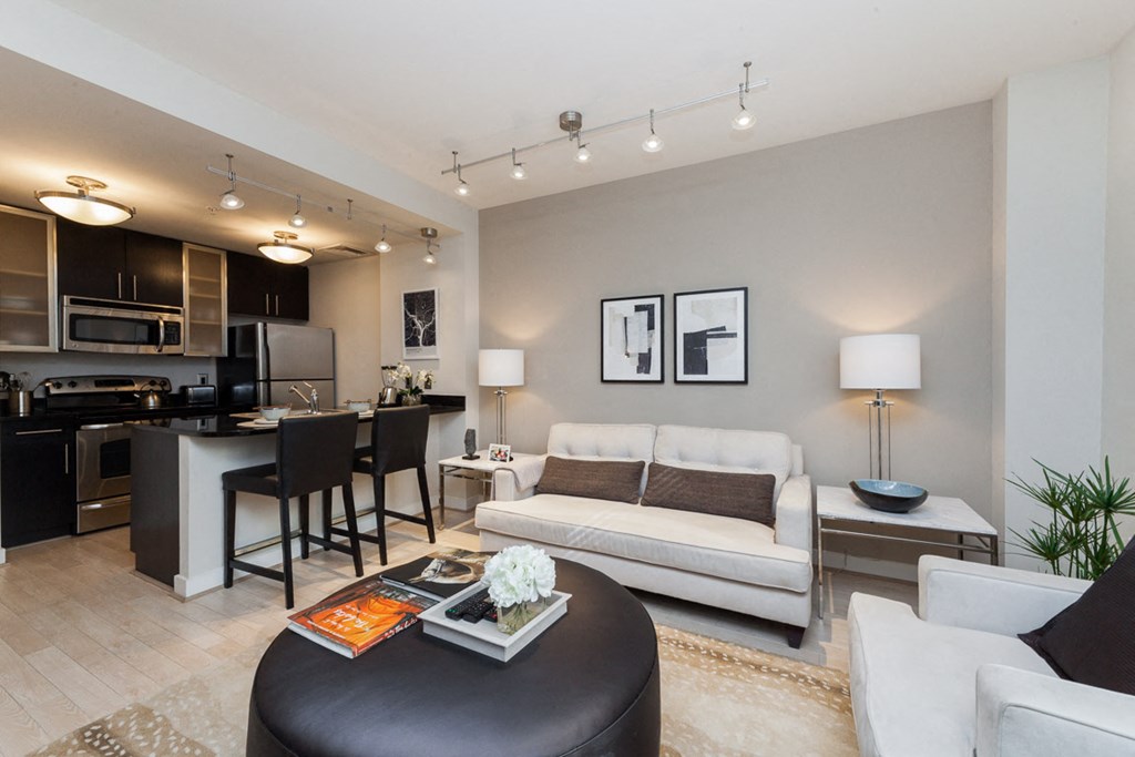 Fitted Kitchen With Island Dining at The Woodward Building Apartments, Washington, DC, 20005