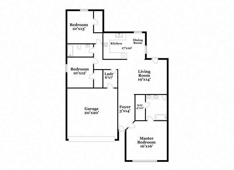 a floor plan of a house with a combination of bedrooms and a garage