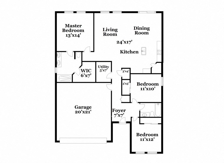 a floor plan of a house with a combination of bedrooms and a living room