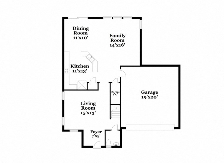 a floor plan of a house with a kitchen and a living room