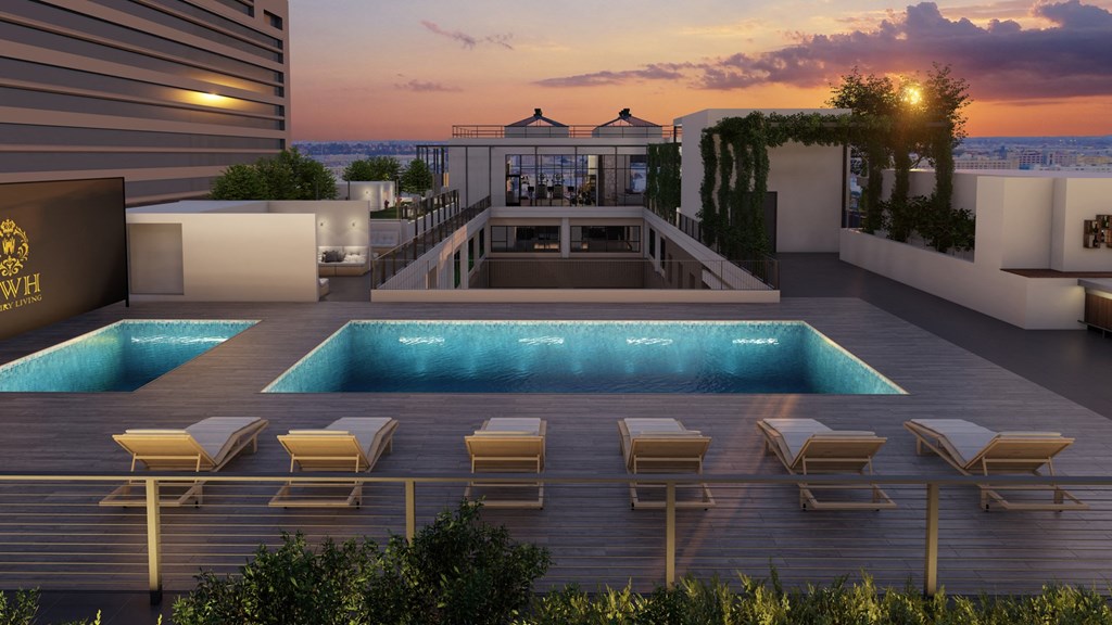 a rendering of a pool and spa on the roof of a building