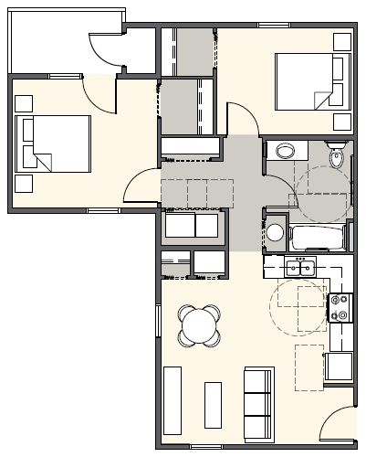 Two Bedroom One Bathroom 827 Sq Ft