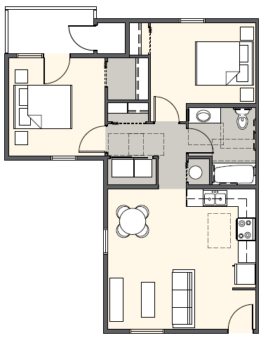 Two Bedroom One Bathroom 768 Sq Ft